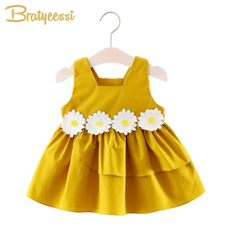 Lolita Summer Baby Girl Dress Flower Sleeveless Vestido Infantil Baby Girl Frocks A-Line Cotton Infant Baby Dresses Clothes