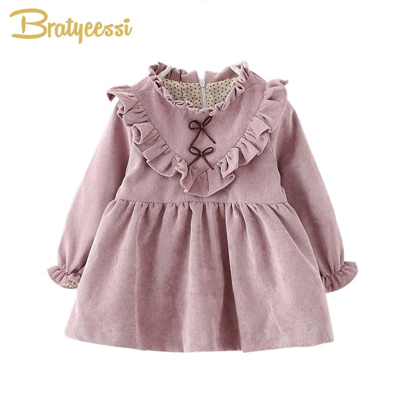 New Corduroy Baby Girl Dress Long Sleeve Autumn Spring Baby Dresses Girl Clothes Ruffles Solid England Vestido Infantil
