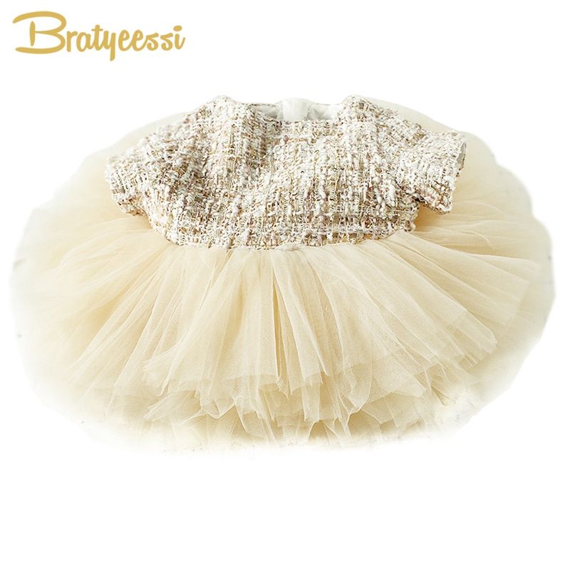 Fashion Formal Baby Girls Dress Summer Ball Gown Baby Girl Party Dress A-Line Champagne Princess 1 Year Tutu Birthday Dress