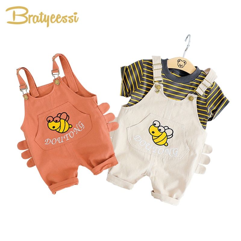 Summer 2019 Baby Boy Clothes Cotton Shirt and Overalls Baby Suit Bees Infant Clothing Baby Girl Set Kids Outfit