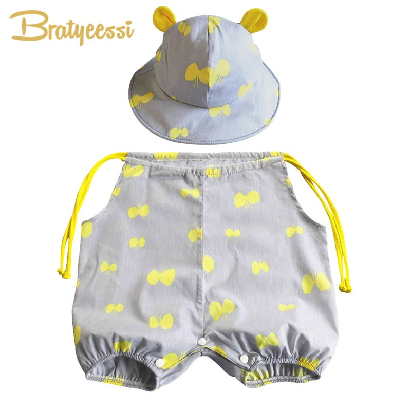 New Print Cotton Baby Rompers Summer Infant Girls Boys Jumpsuit Newborn Baby Clothes Set Gray/White