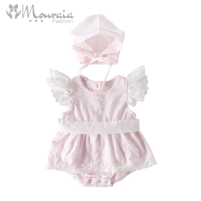 Princess Baby Girl Romper Lace Bow Baby Girl Clothes with Hat Summer Rompers Toddler Jumpsuit Baby Onesie Birthday Costume