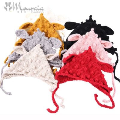 Cartoon Baby Hat for Girls with Ears Knitted Baby Bonnet Enfant Multicolor Dot Winter Kids Cap Baby Boy Hat for Christmas 1 PC