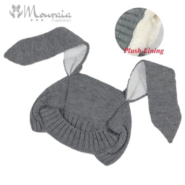 Cute Long Ears Rabbit Winter Baby Hat for Girl Boy Knit Warm Baby Bonnet Kid Cap Photography Props 4 Colors for 1-2 Years 1 PC