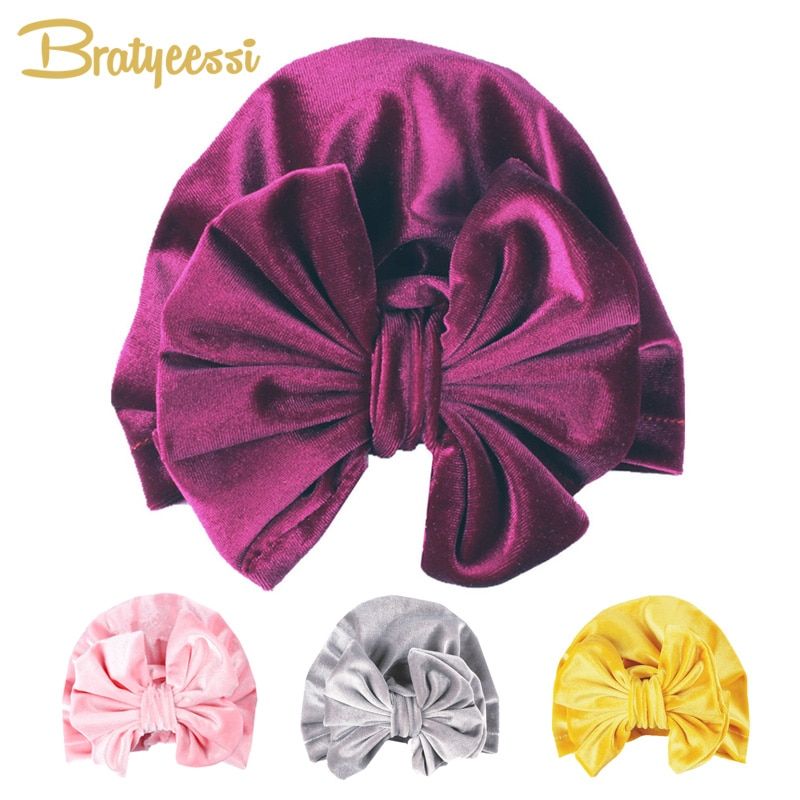 New Velvet Baby Hat for Girls Big Bow Winter Baby Turban Hat Photography Props Elastic Kids Beanie Cap Baby Accessories 11 Color