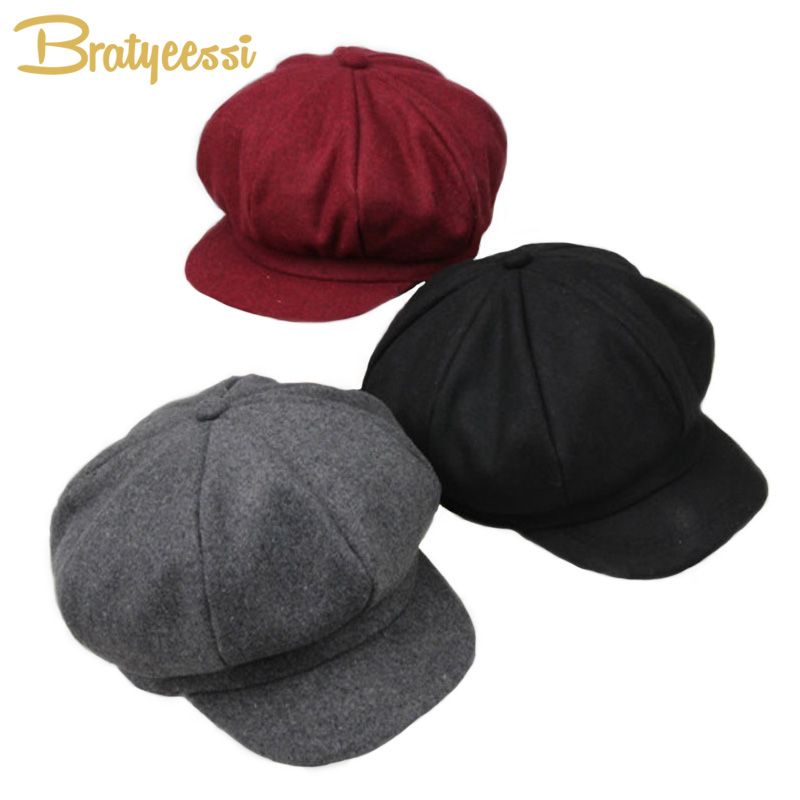 New Wool Baby Hat Octagonal Retro Adjustable Baby Cap for Girl Boy Autumn Winter Children Hat for 2-6 Years 1PC