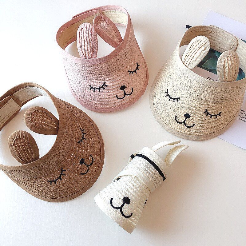 New Bunny Baby Hat Summer Straw Folding Visor Baby Cap Cute Adjustable ...