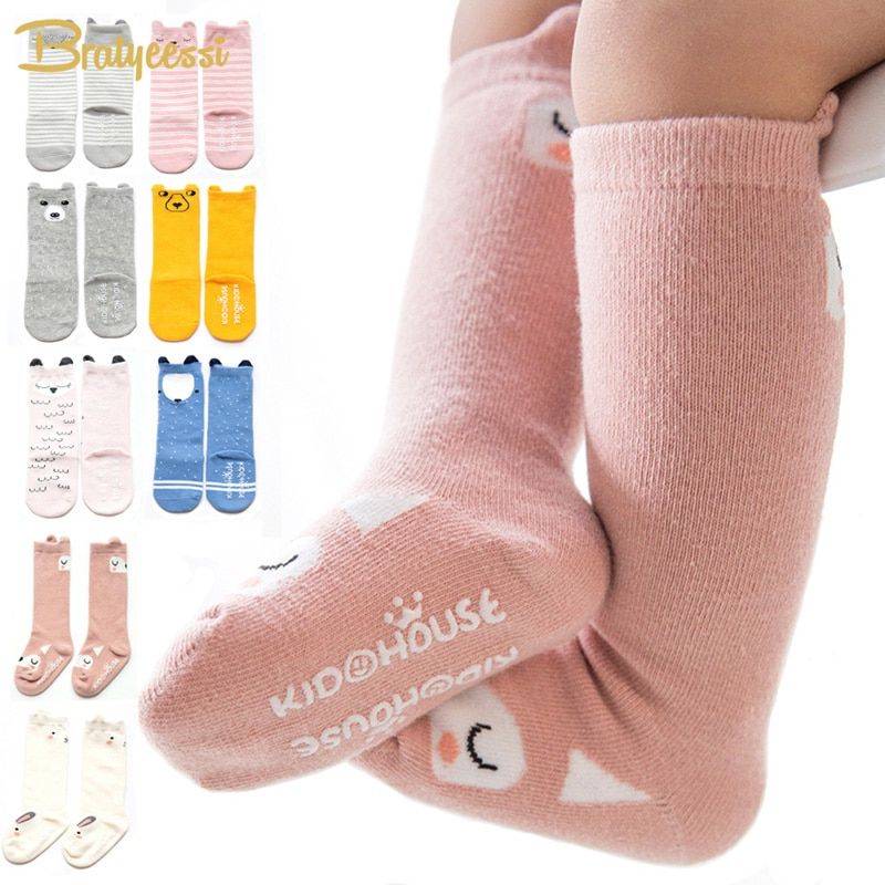 8 Pairs Cotton Children's Socks with Ears Anti-Slip Cartoon Knee Baby Socks Newborn Accessories Fox/Bear/Owl/Bunny