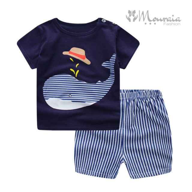 Baby Boy's Summer Cute Whale Printed Clothing Set