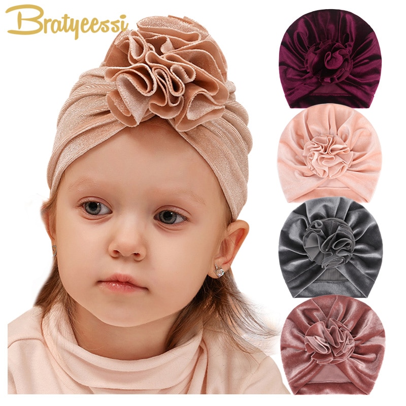 Winter Baby Girl Hat Velvet Flower Turban Hat Kids Beanie Baby Hat for Girls Hats Baby Cap Infant Accessories 14 Colors