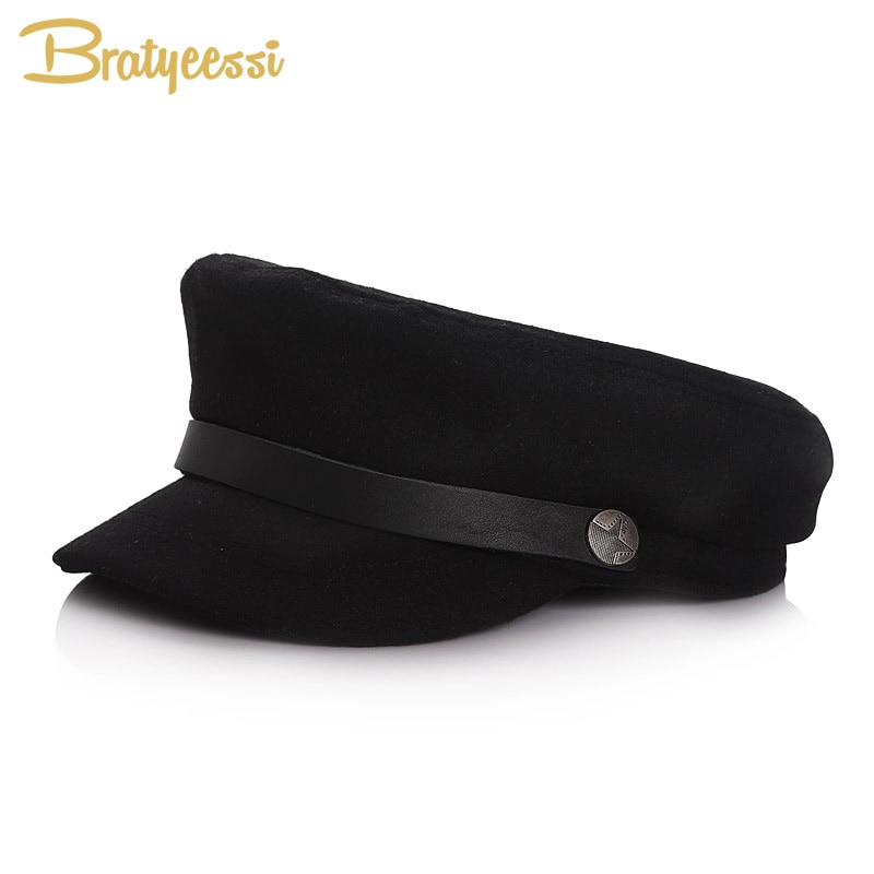 New Fashion Baby Hat for Girls Boys Flat Top Baby Cap Kids Hat Wool Autumn Winter Military Sailor Hat for Children Hats 51/53