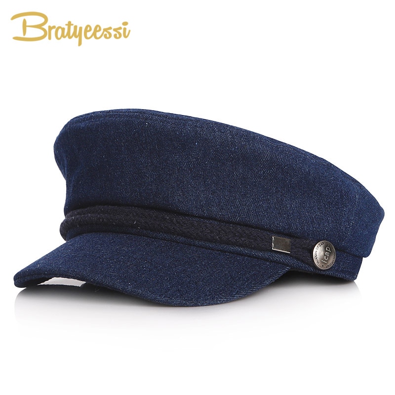New Baby Hat for Boys Flat Top Military Baby Cap for Girls Denim Kids Hat Sailor Hat for Children Boy Girl Hats 51/53