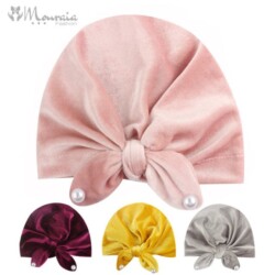 Velvet Baby Girl Beanie Hat with Pearls